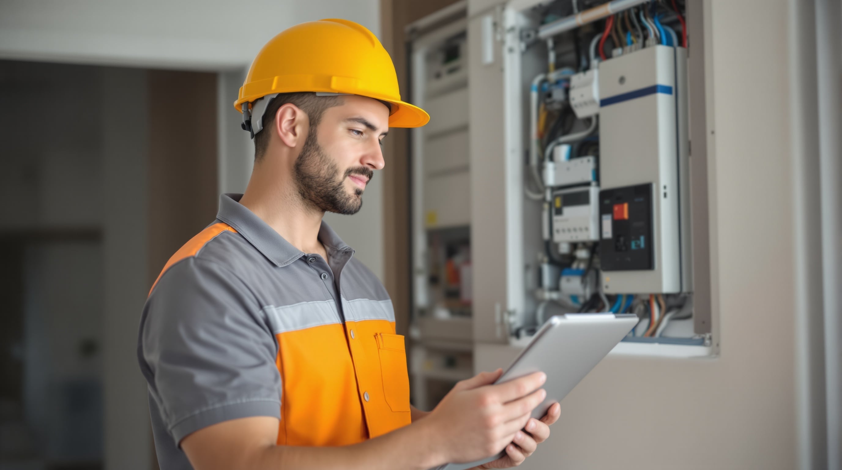 Técnico a inspecionar instalação elétrica